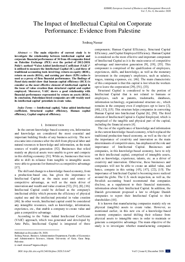(PDF) The Impact of Intellectual Capital on Corporate Performance
