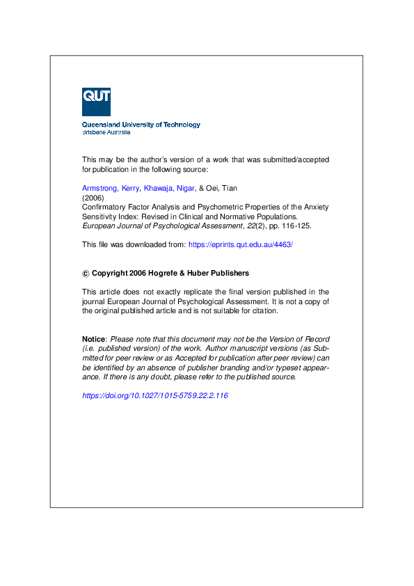 (PDF) Confirmatory Factor Analysis and Psychometric Properties of the ...