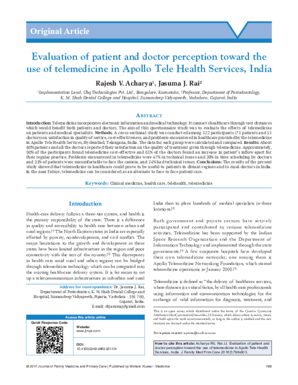 (PDF) Evaluation of patient and doctor perception toward the use of ...