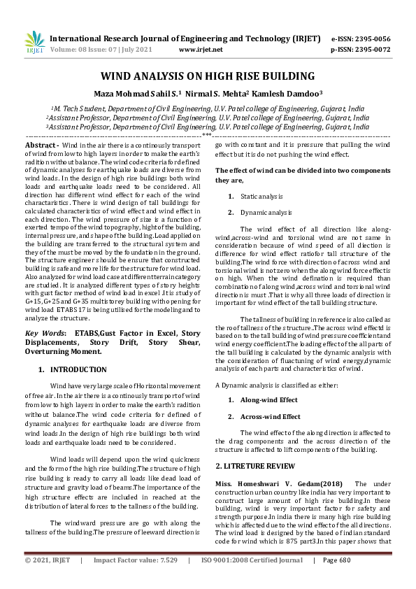 (PDF) IRJET- WIND ANALYSIS ON HIGH RISE BUILDING