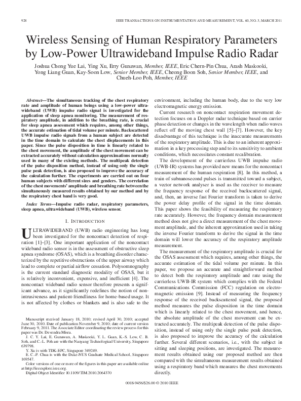 (PDF) Wireless sensing of human respiratory parameters by low-power ...