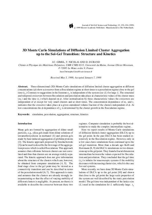(PDF) 3D Monte Carlo Simulations of Diffusion Limited Cluster ...
