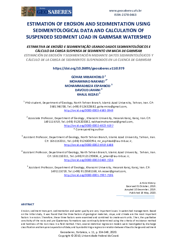 (PDF) Estimation of Erosion and Sedimentation Using Sedimentological ...