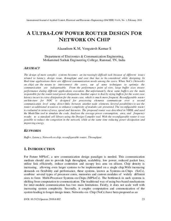 (PDF) A Ultra Low Power Router Design for Network on Chip