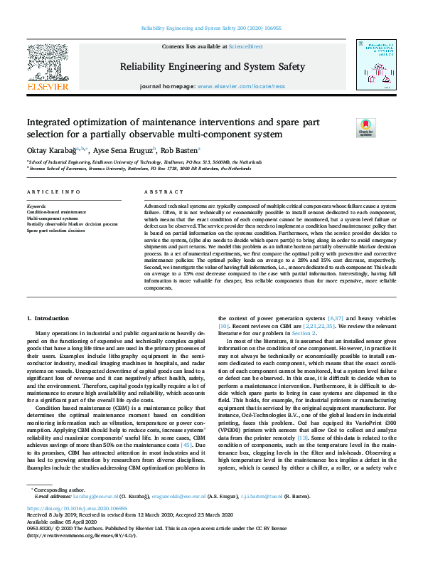 (PDF) Integrated optimization of maintenance interventions and spare ...