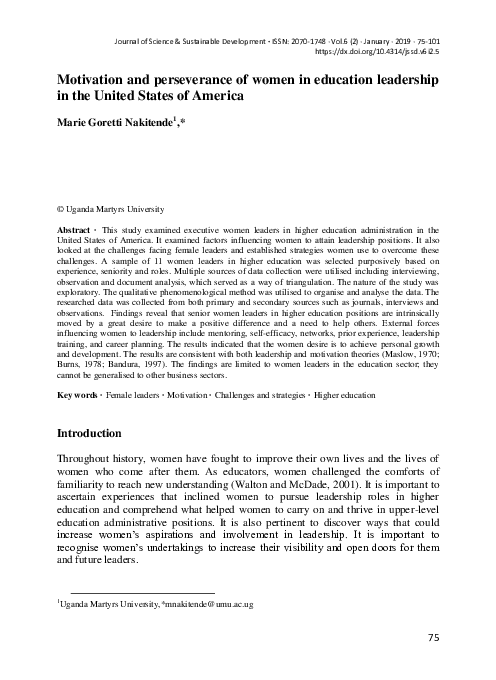(PDF) Motivation and perseverance of women in education leadership in ...