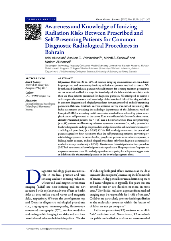 (PDF) Awareness and Knowledge of Ionizing Radiation Risks Between ...