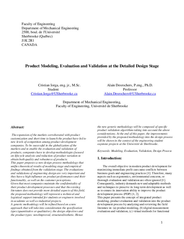 (PDF) Product Modeling, Evaluation and Validation at the Detailed ...