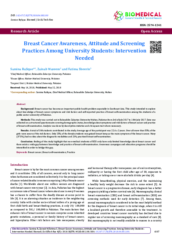 (PDF) Breast Cancer Awareness, Attitude and Screening Practices Among ...