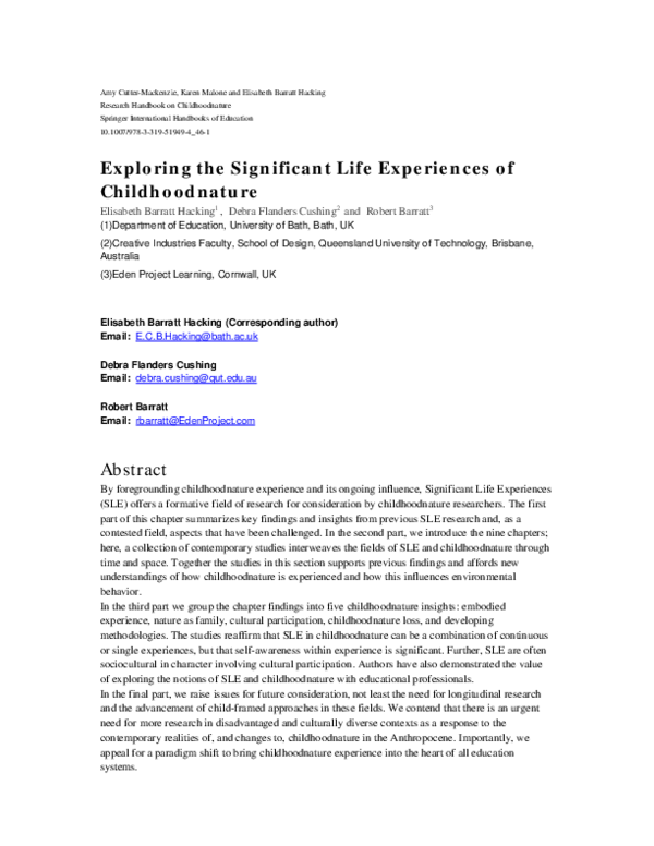 (PDF) Exploring the Significant Life Experiences of Childhoodnature