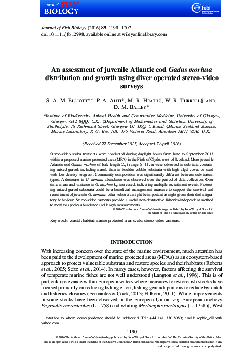(PDF) An assessment of juvenile Atlantic cod Gadus morhua distribution ...
