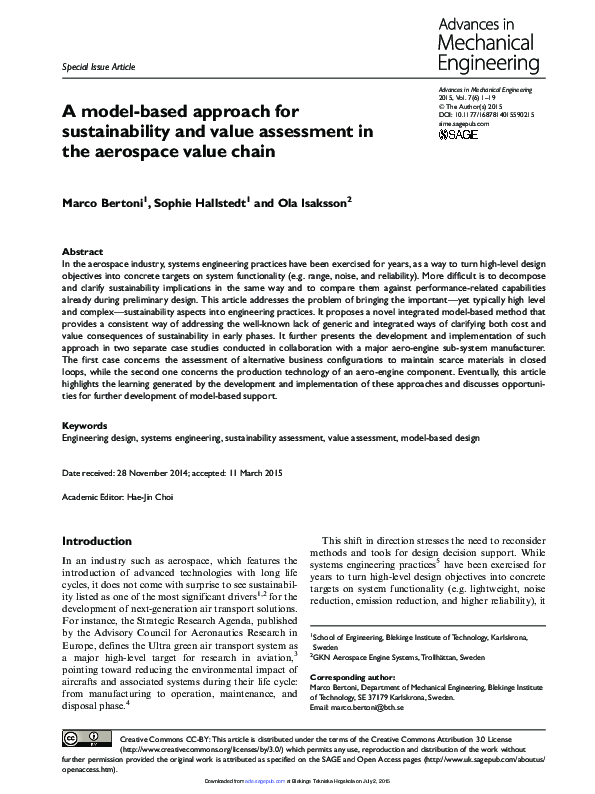 (PDF) A Model-Based Approach for Sustainability and Value Assessment in ...