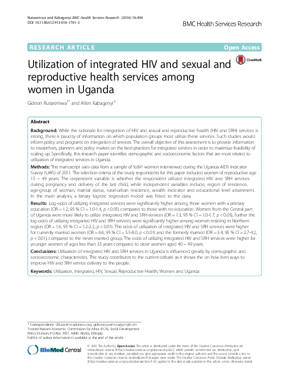 (PDF) Utilization of integrated HIV and sexual and reproductive health ...