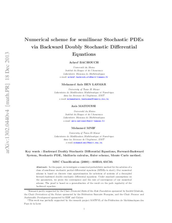 (PDF) Numerical scheme for a semilinear Stochastic PDEs via Backward ...