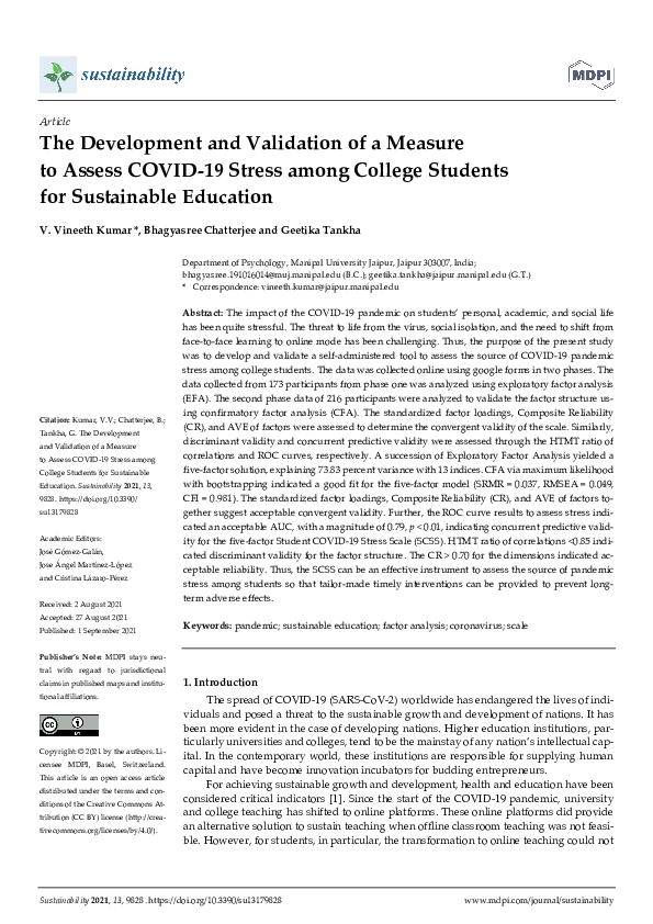 (PDF) The Development and Validation of a Measure to Assess COVID-19 ...