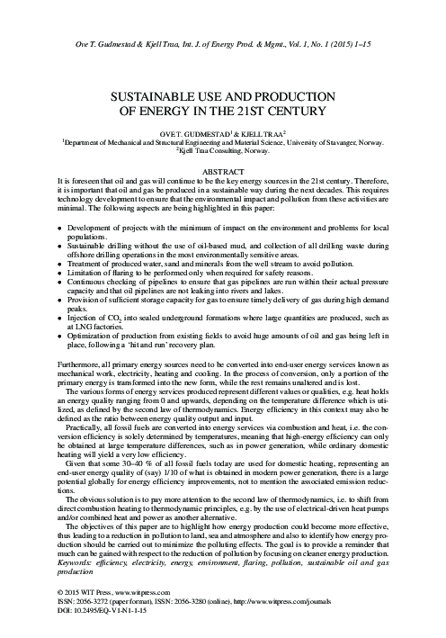 (PDF) Sustainable use and production of energy in the 21st century