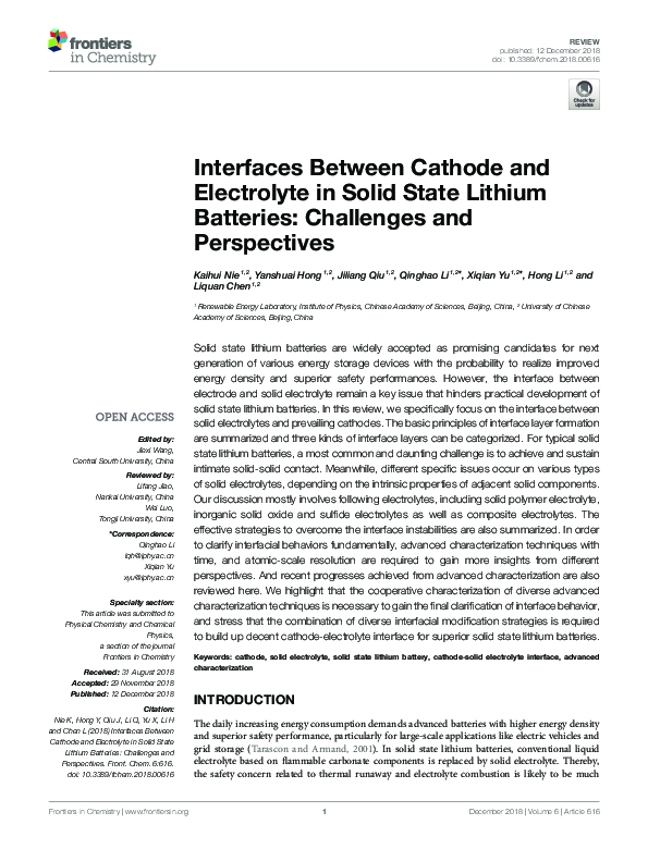 (PDF) Interfaces Between Cathode and Electrolyte in Solid State Lithium ...