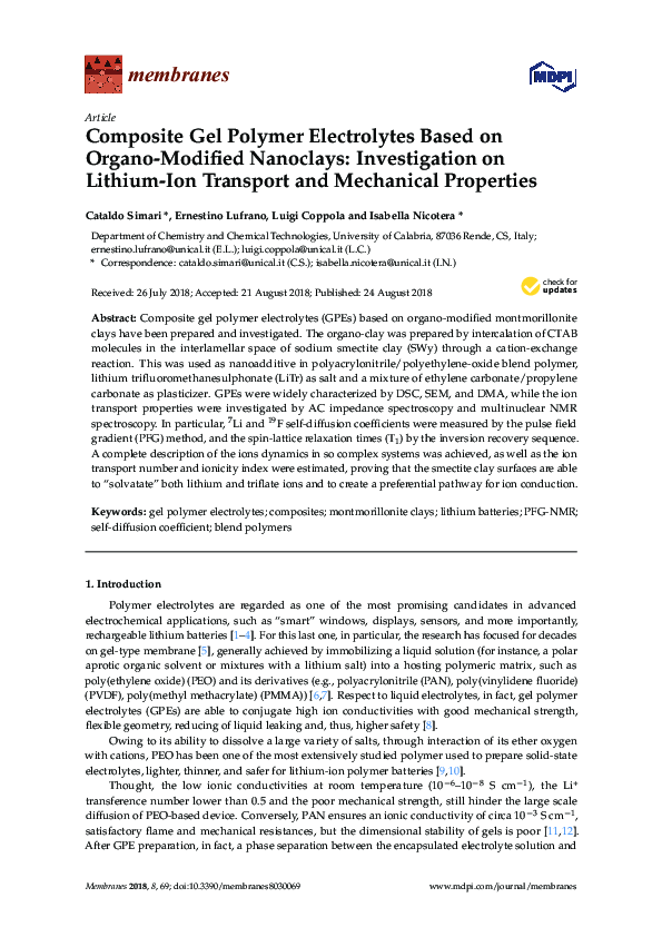 (PDF) Composite Gel Polymer Electrolytes Based on Organo-Modified ...