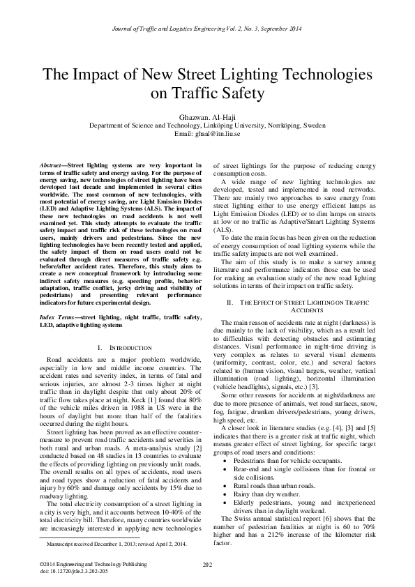 (PDF) The Impact of New Street Lighting Technologies on Traffic Safety