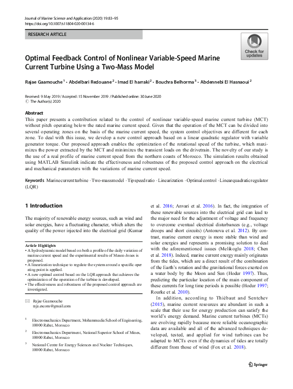 (PDF) Optimal Feedback Control of Nonlinear Variable-Speed Marine ...