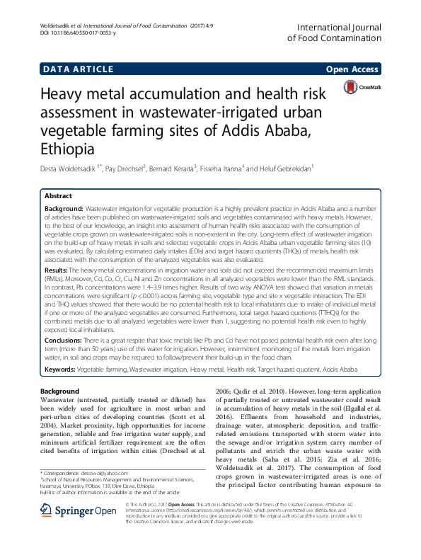 (PDF) Heavy metal accumulation and health risk assessment in wastewater ...