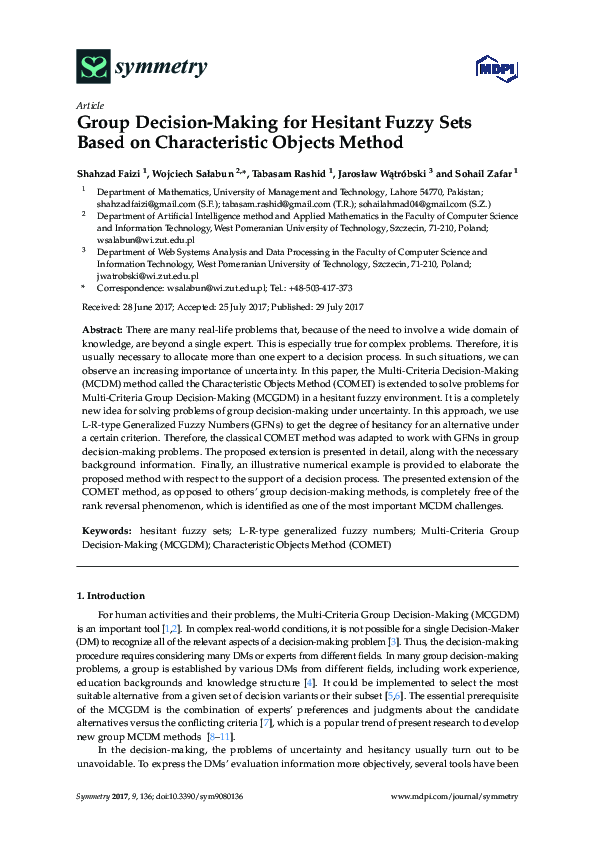 (PDF) Group Decision-Making for Hesitant Fuzzy Sets Based on ...