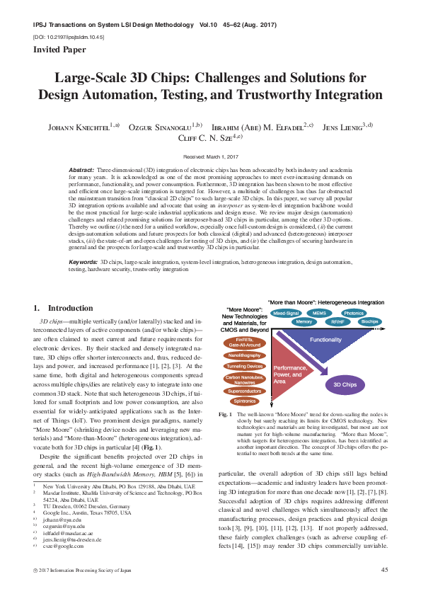 (PDF) Large-Scale 3D Chips: Challenges and Solutions for Design ...