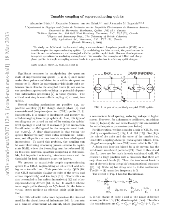 (PDF) Tunable Coupling of Superconducting Qubits