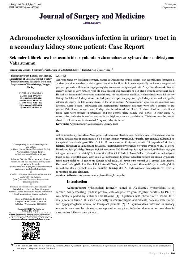 (PDF) Achromobacter xylosoxidans infection in urinary tract in a ...