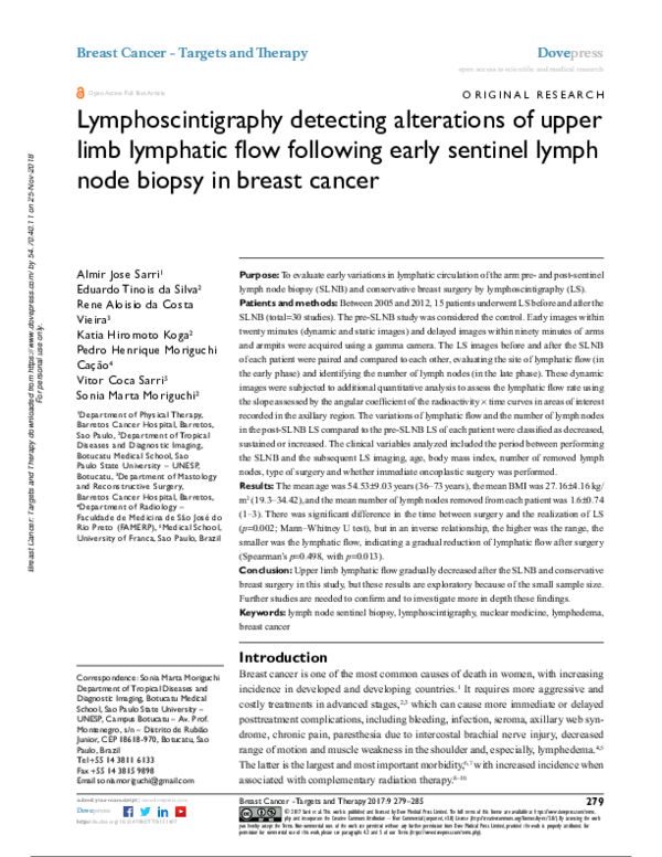 (PDF) Lymphoscintigraphy detecting alterations of upper limb lymphatic ...