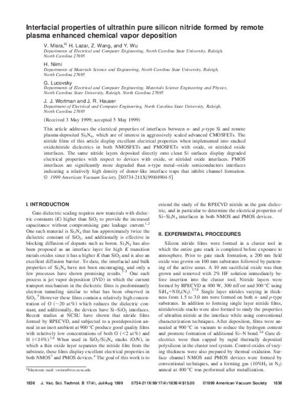(PDF) Interfacial properties of ultrathin pure silicon nitride formed ...