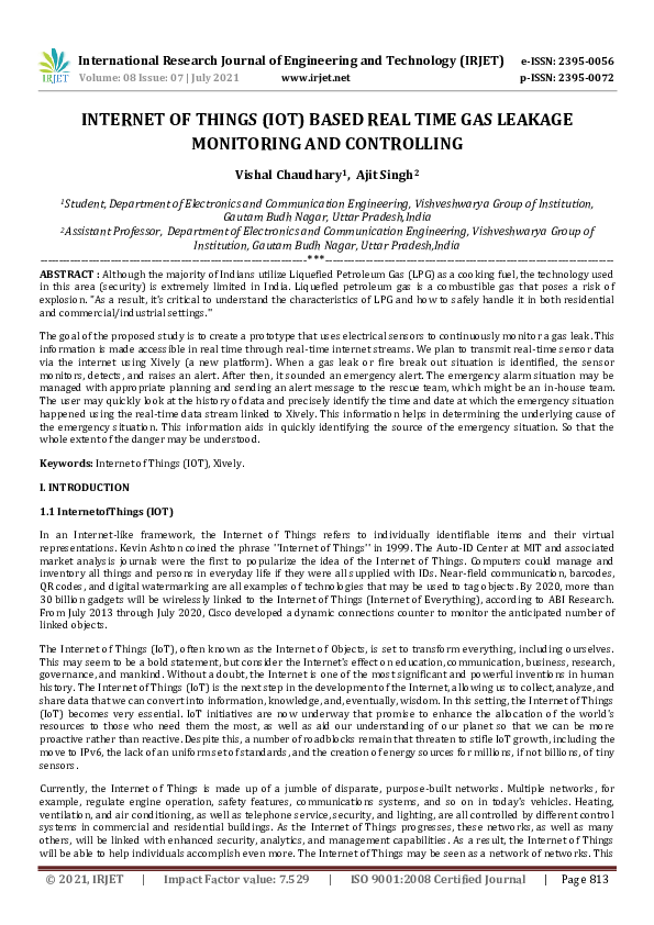 (PDF) IRJET- INTERNET OF THINGS (IOT) BASED REAL TIME GAS LEAKAGE ...