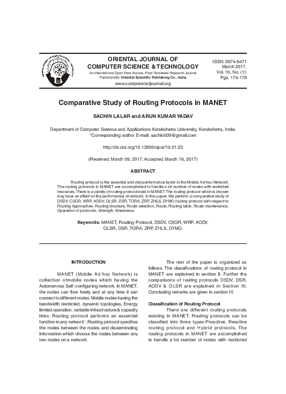 (PDF) Comparative Study of Routing Protocols in Manet & There Applicability