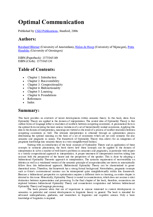 (PDF) Optimal communication