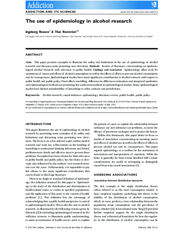 (PDF) The use of epidemiology in alcohol research