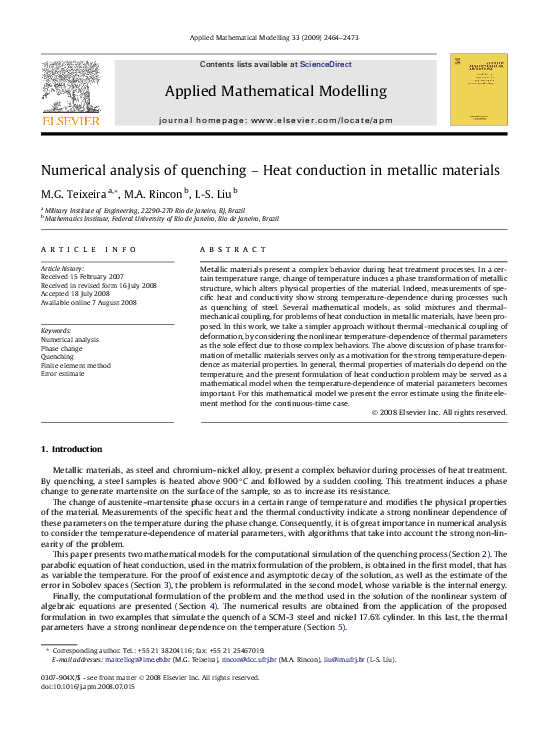 (PDF) Numerical analysis of quenching – Heat conduction in metallic ...