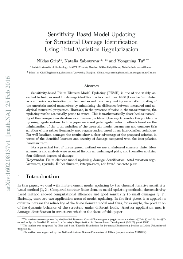 (PDF) Sensitivity-based model updating for structural damage ...