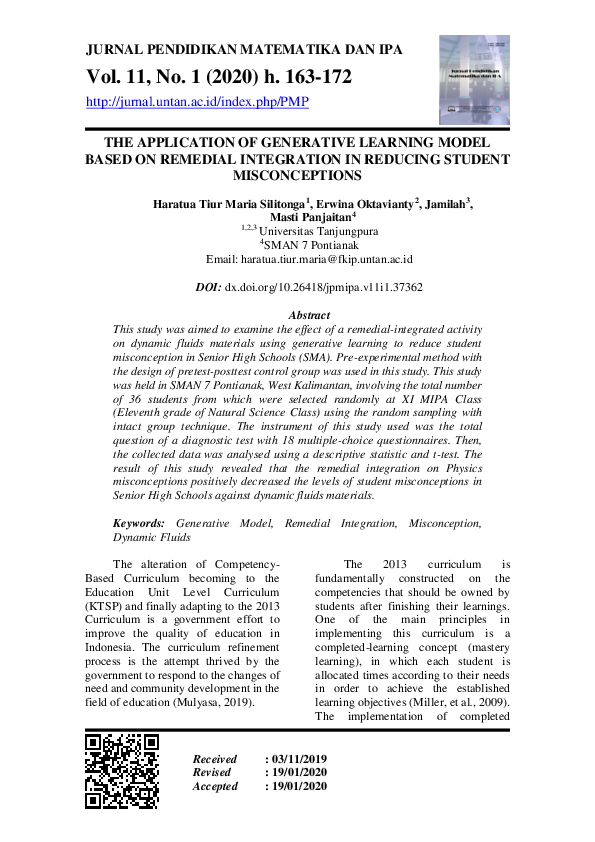 (PDF) The Application of Generative Learning Model Based on Remedial ...
