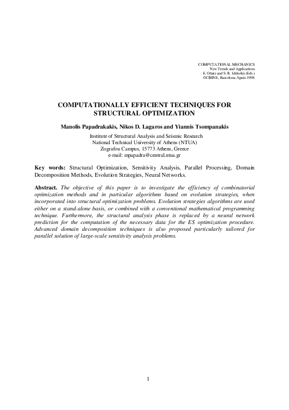 (PDF) Computationally Efficient Techniques for Structural Optimization