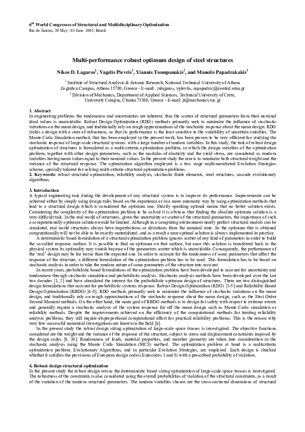 (PDF) Multi-performance robust optimum design of steel structures