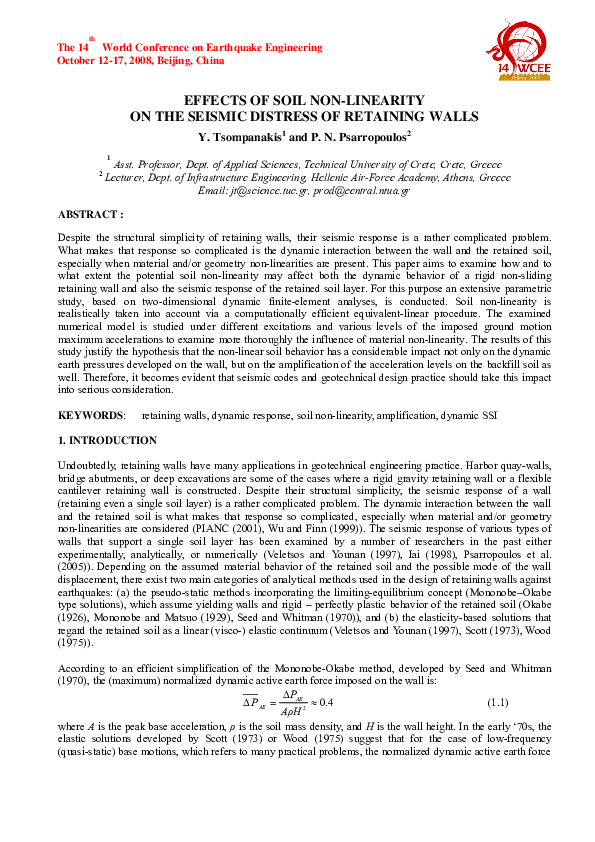 (PDF) Effects of Soil Non-Linearity on the Seismic Distress of ...