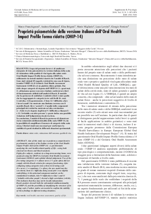 (PDF) Psychometric Properties of the Italian versionof the Five ...