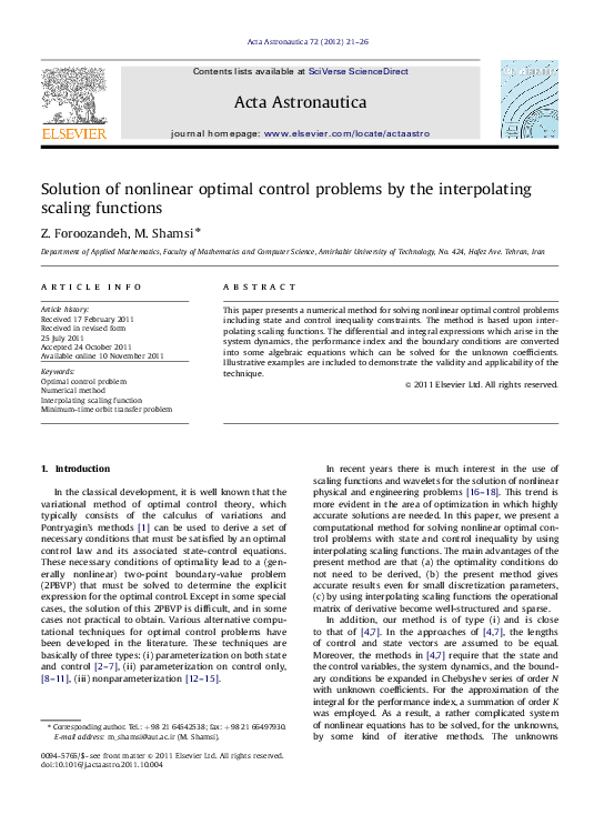 (PDF) Solution of nonlinear optimal control problems by the ...