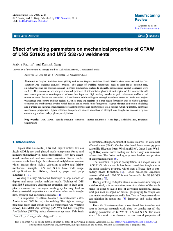 (PDF) Effect of welding parameters on mechanical properties and ...