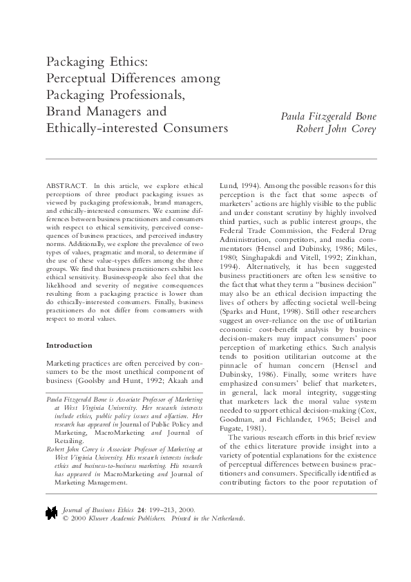 (PDF) Packaging ethics: Perceptual differences among packaging ...