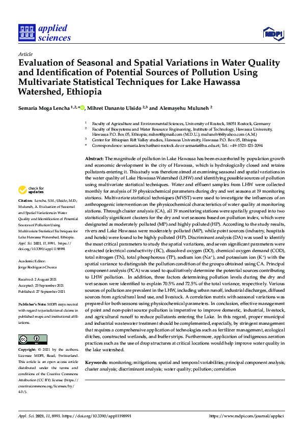 (PDF) Evaluation of Seasonal and Spatial Variations in Water Quality ...