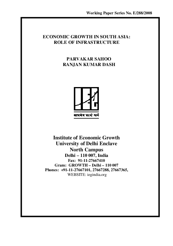 (PDF) Economic growth in South Asia: Role of infrastructure