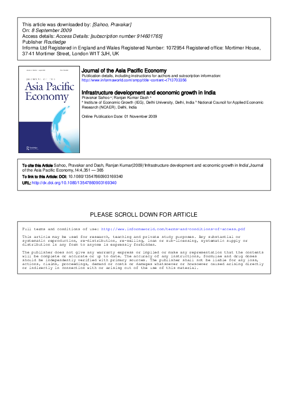 (PDF) Infrastructure development and economic growth in India