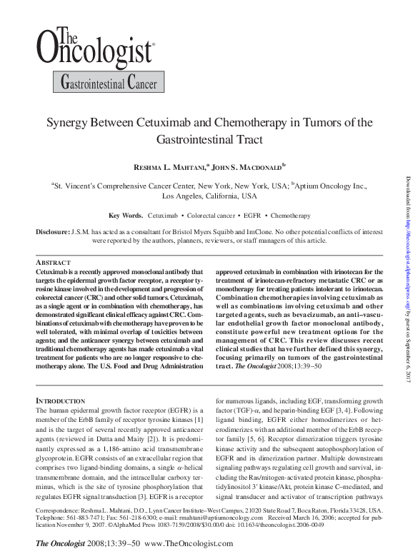 (PDF) Synergy Between Cetuximab and Chemotherapy in Tumors of the ...
