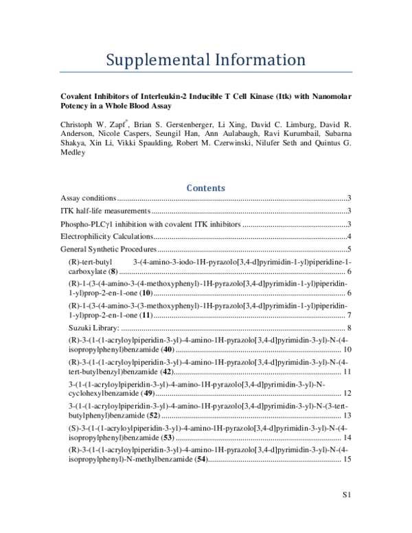 (PDF) Covalent Inhibitors of Interleukin-2 Inducible T Cell Kinase (Itk ...